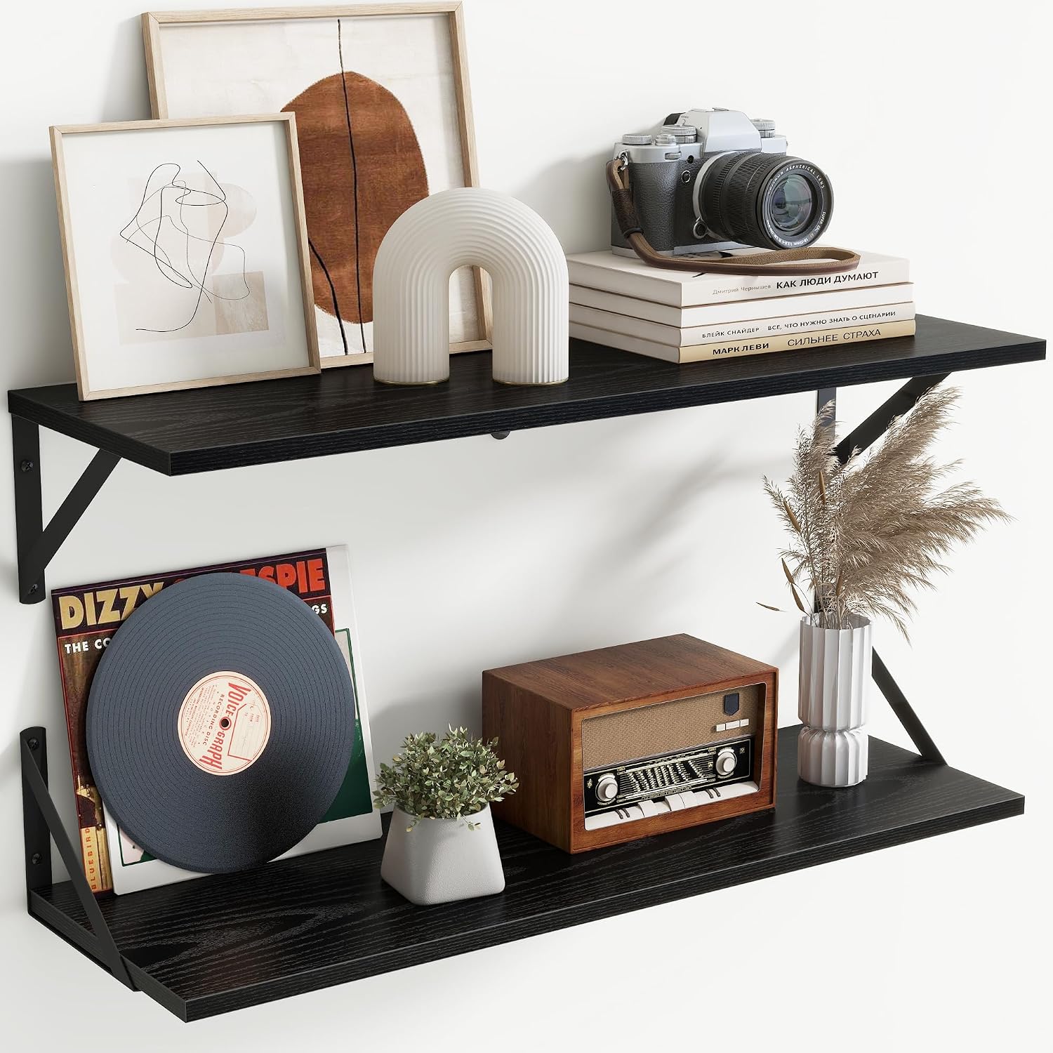 Metal‑Bracket Floating Wall Storage Shelves