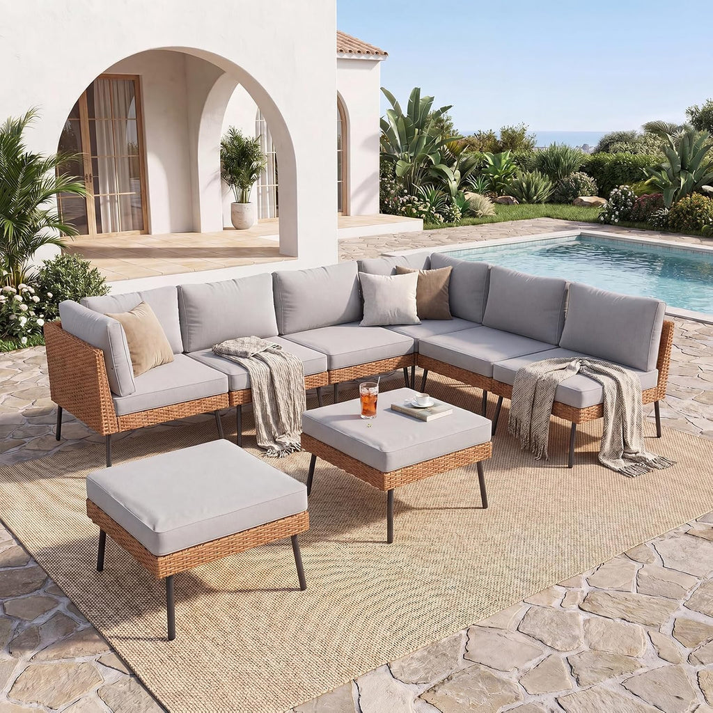 Wicker 8‑Piece Outdoor Sectional Sofa Set