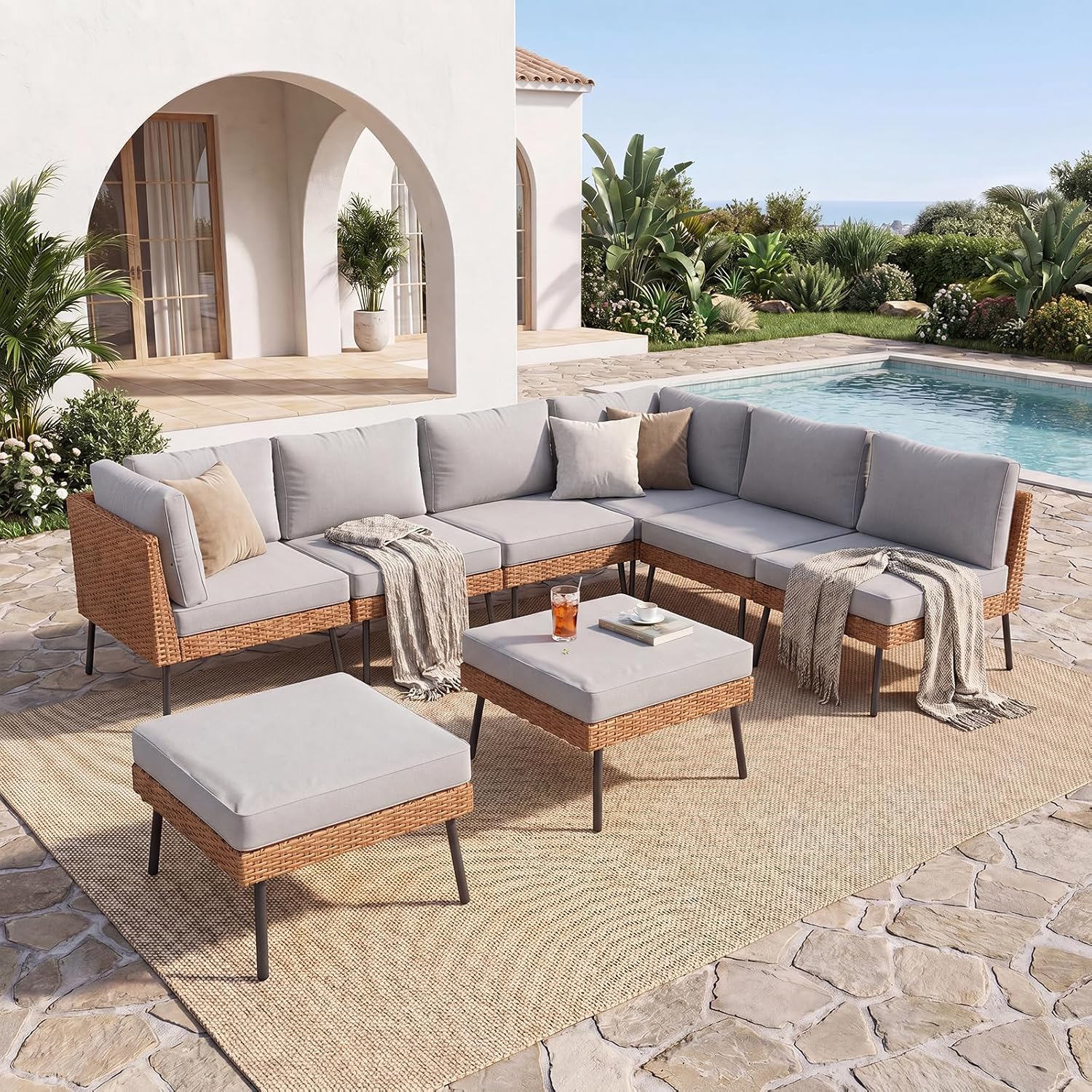 Wicker 8‑Piece Outdoor Sectional Sofa Set