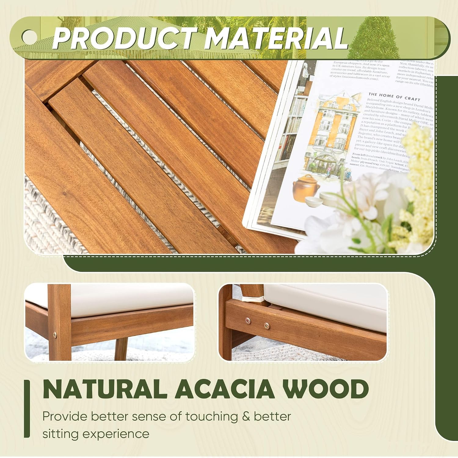 Acacia Wood Outdoor Patio Conversation Set