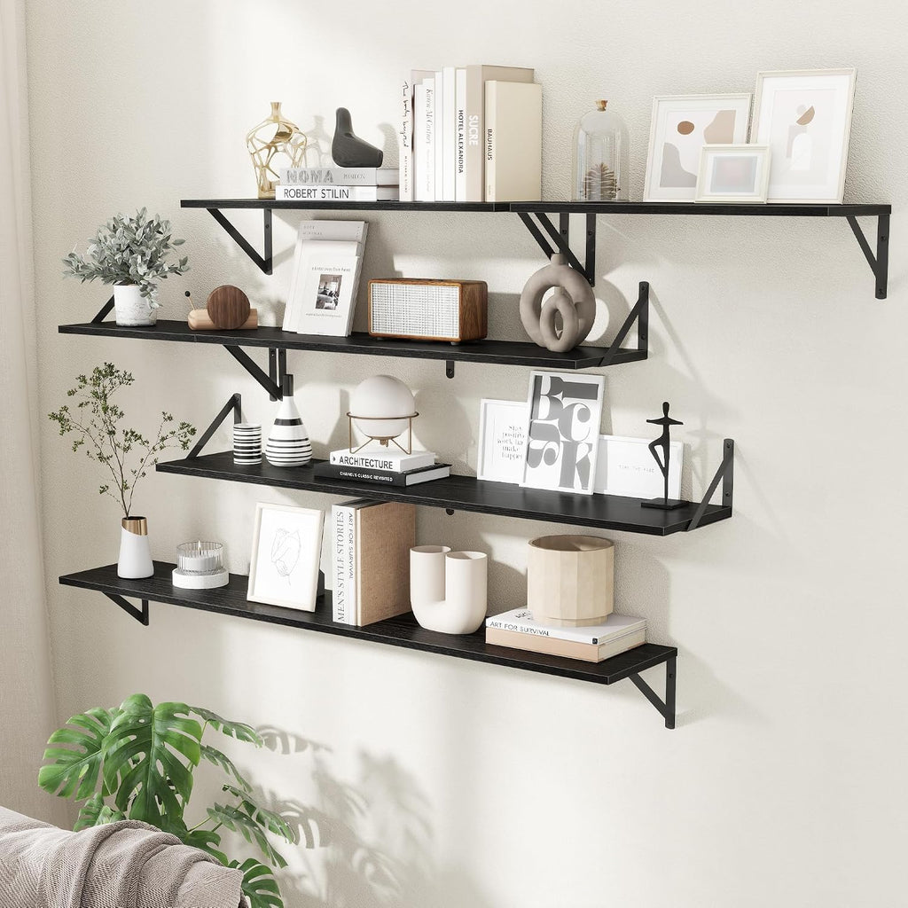Metal‑Bracket Floating Wall Storage Shelves