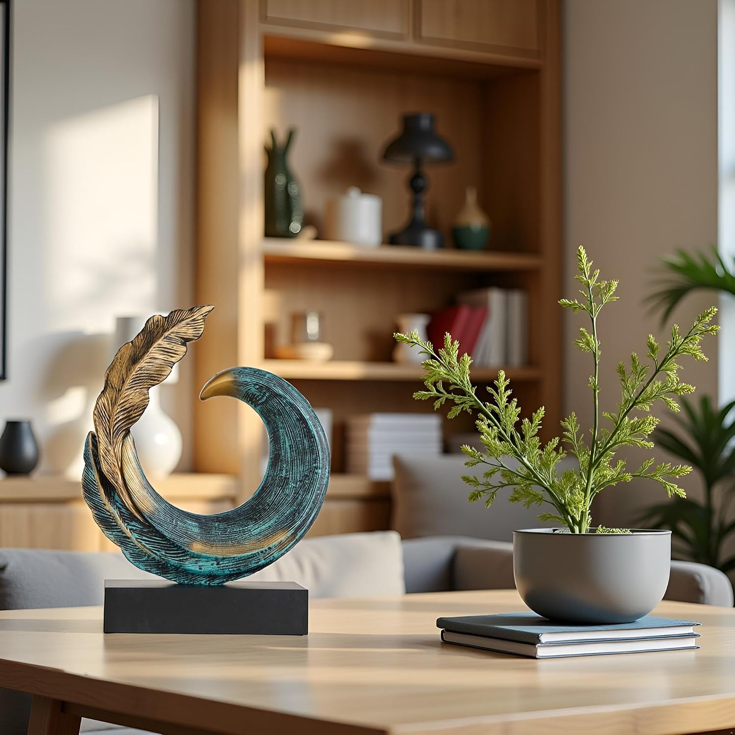 Modern Resin Gold Blue Abstract Sculpture