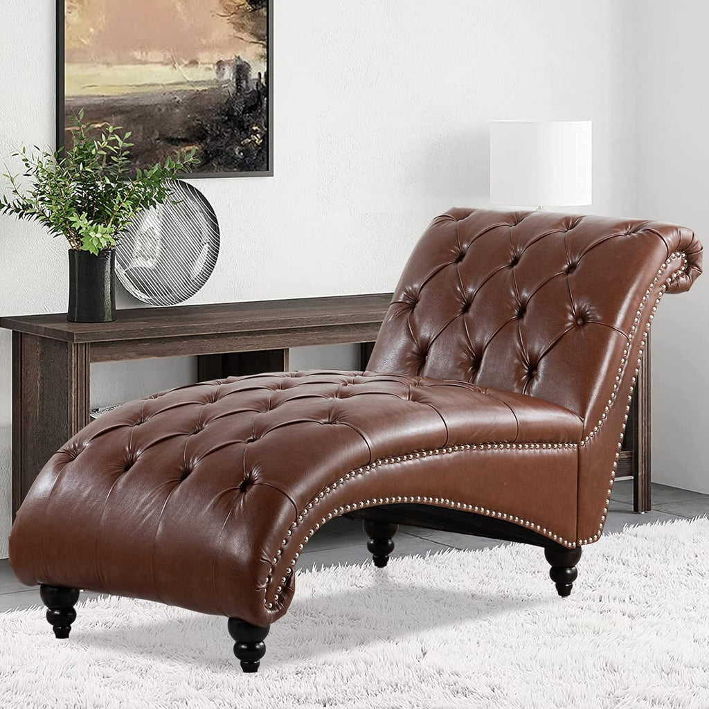 Tufted Leather Indoor Chaise Lounge Chair