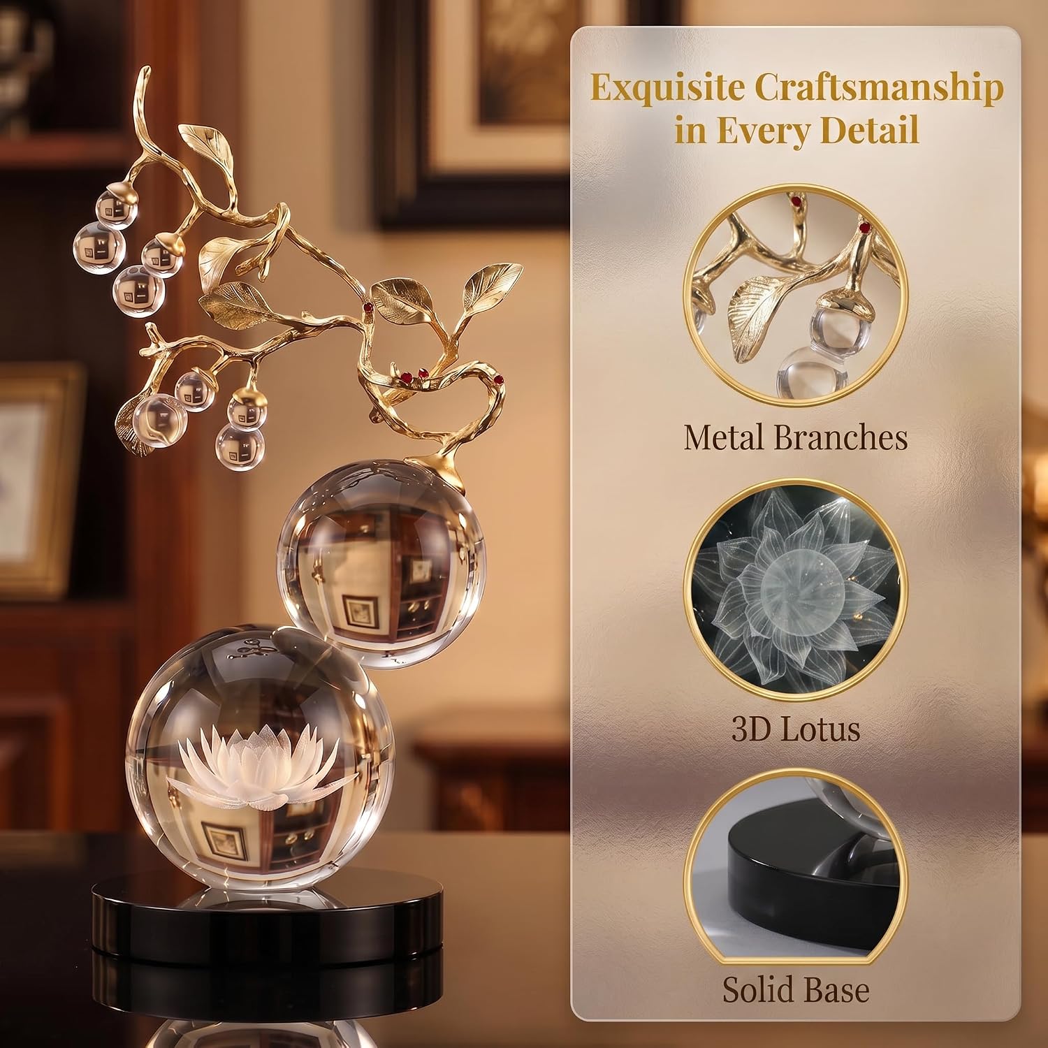 Clear Crystal Gold Branch Tabletop Sculpture