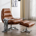 Mid‑Century Faux Leather Swivel Chair Ottoman Set