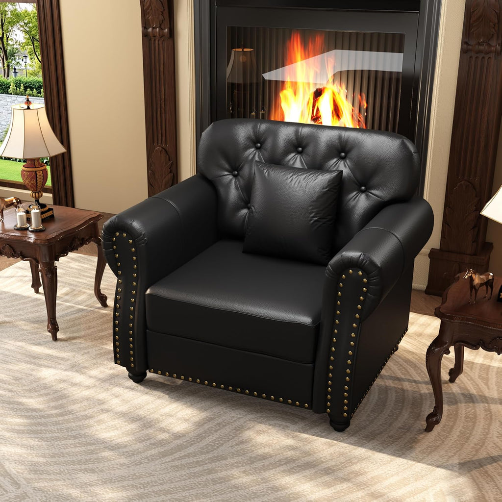 Faux Leather Tufted Accent Chair Ottoman Set