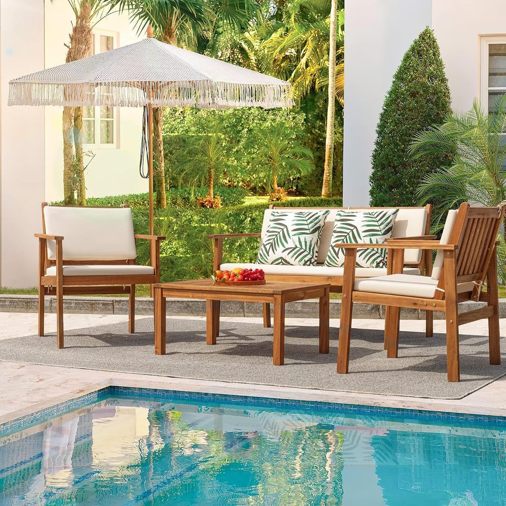Acacia Wood Outdoor Patio Conversation Set
