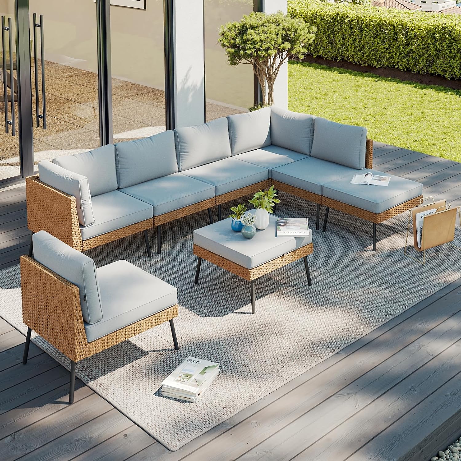 Wicker 8‑Piece Outdoor Sectional Sofa Set